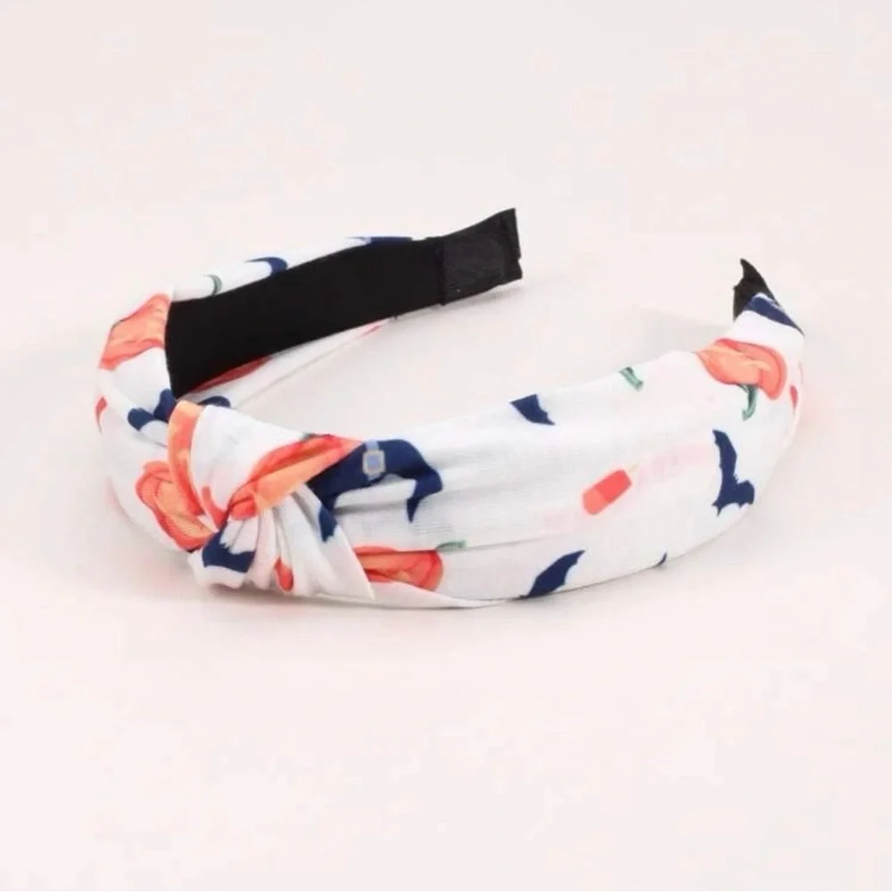 Brand New Halloween Topknot Headband - Pumpkins & Bats